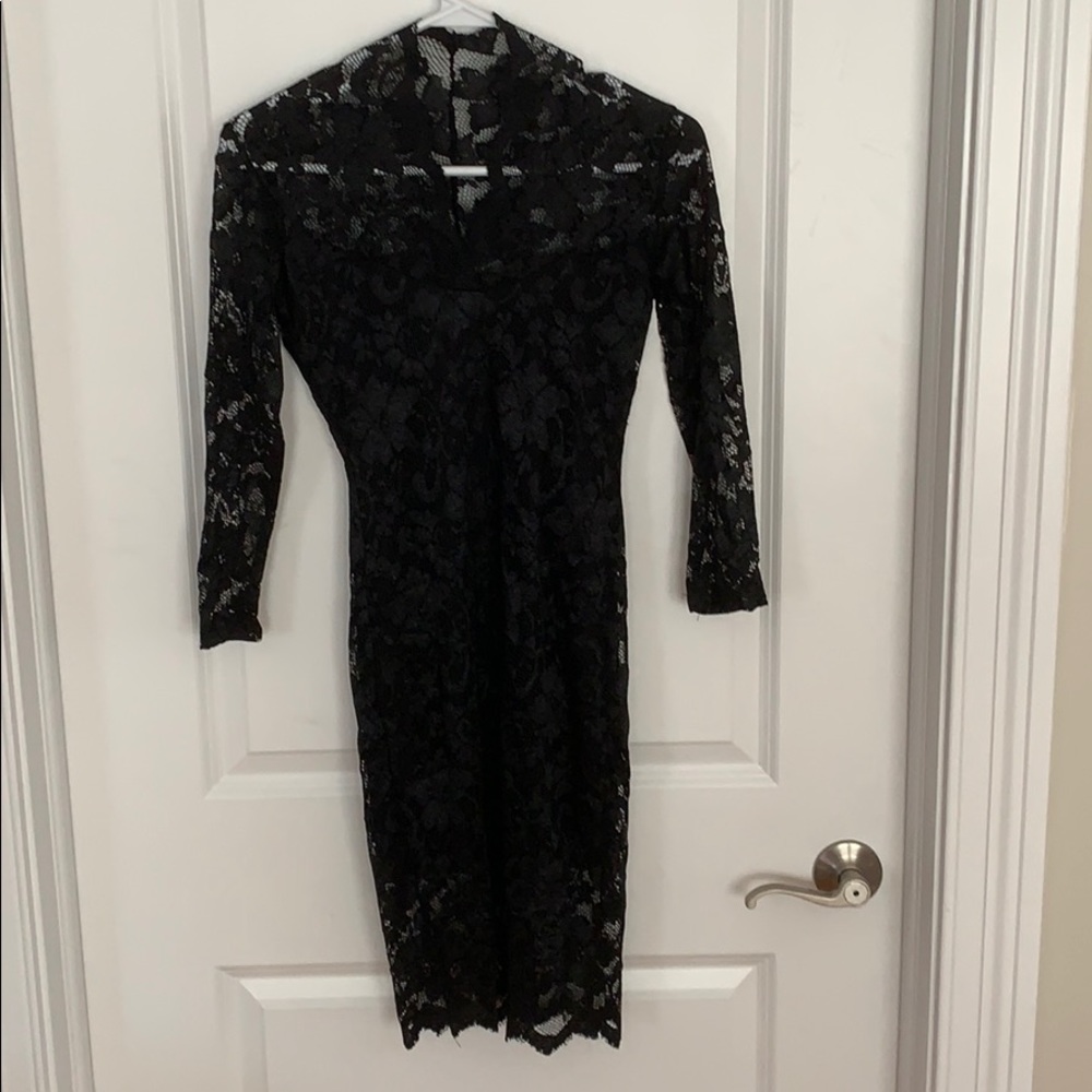 BQeen Black Lace 3/4 Sleeves Midi Dress